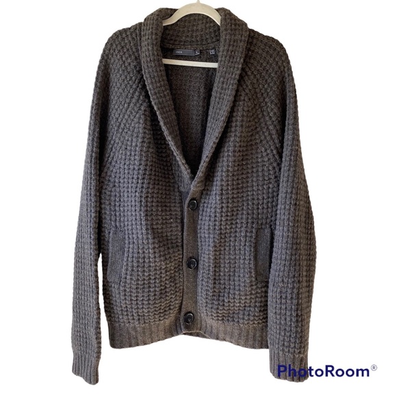 Vince Sweaters Vince Wool Chunky Shawl Collar Brown Cable Knit